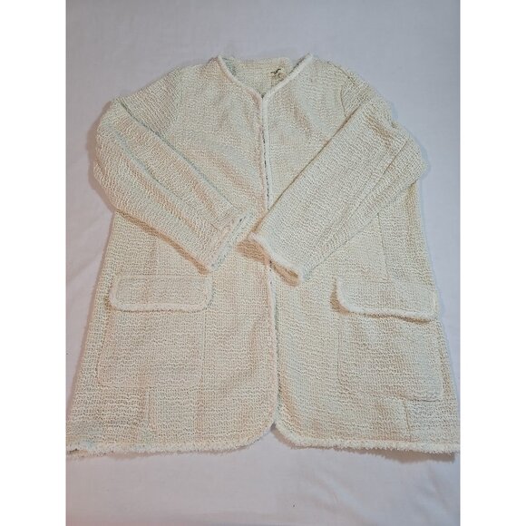 Max Studio London Frayed Trim Longline Cozy Cardigan Ivory Pockets Size 2X New - Picture 15 of 16